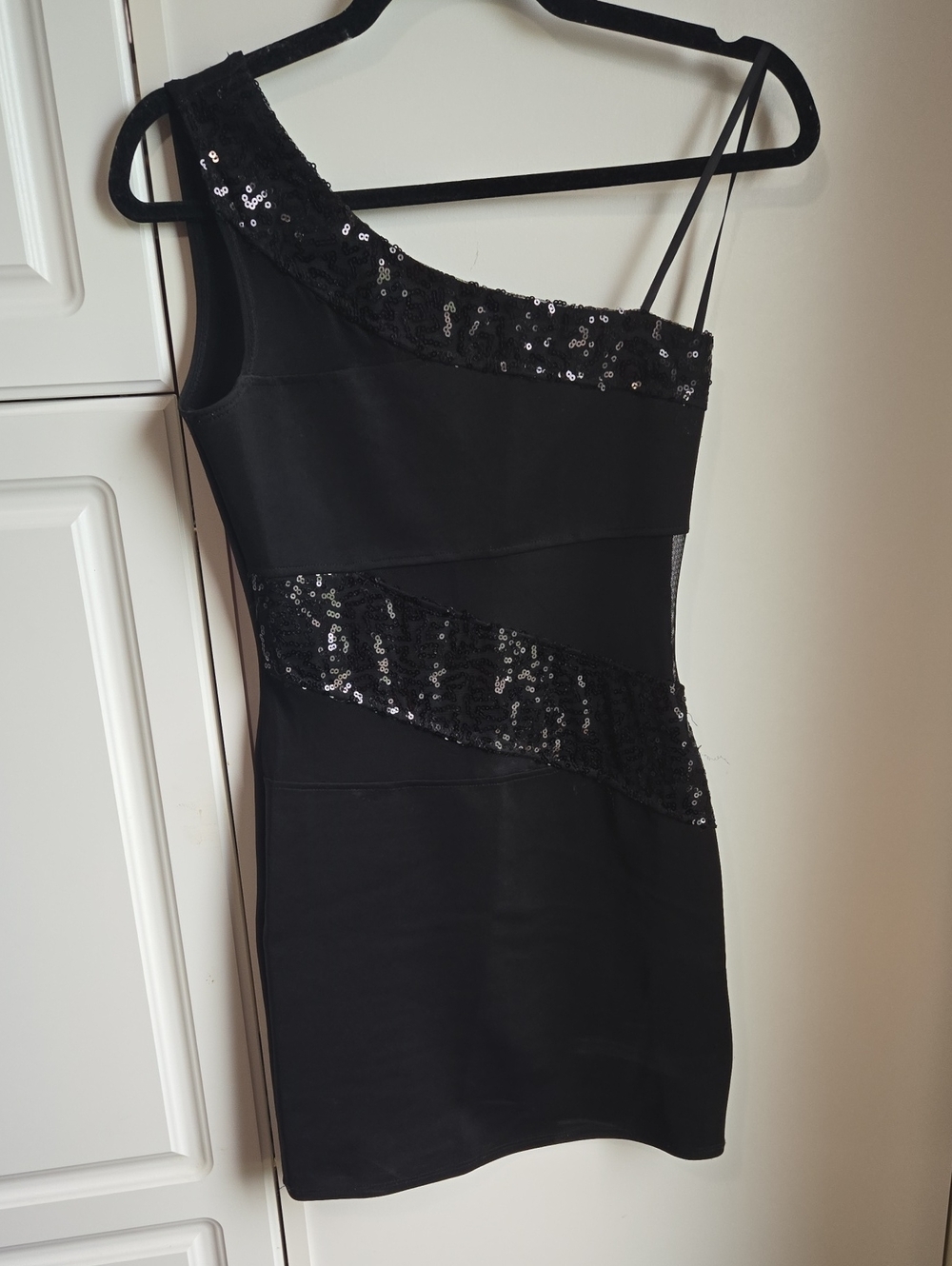 Deb Black One-Shoulder Sequin Accent Mini Dress